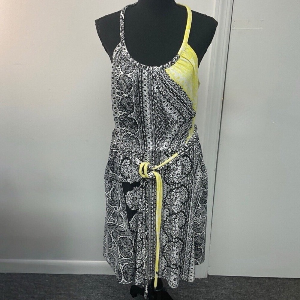 Yoana Barasch Women Halter Dress Paisley Print Yellow Black White Size M Boho